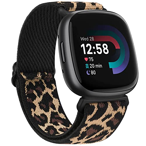 Amzpas für Fitbit Versa 3/4/Sense/Sense 2 Armband, Nylon Verstellbares Ersatzarmbänder, Leopard