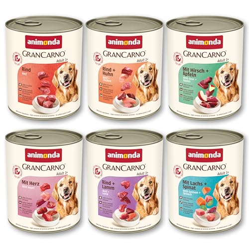 animonda GranCarno Adult Herzhafte Variation (6 x 800 g), Hunde Nassfutter für ausgewachsene Tiere, Nassfutter für Hunde mit 100% frischen, fleischlichen Zutaten, Hundefutter ohne Getreide