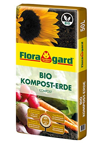 Floragard Bio Kompost-Erde 50 Liter – Pflanzerde für Blumen, Gemüse und Gehölze – mit Bio-Dünger - Gartenerde, erdfarben, 121780