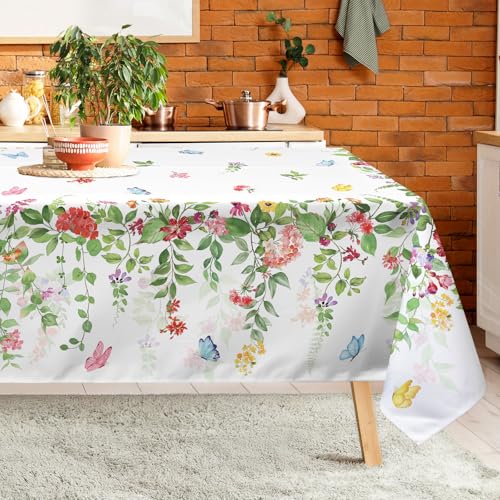 Arquiel Blätter Blumen Tischdecke Rechteckig Abwaschbar Tischdecken Polyester Wasserabweisend, Frühlings Tischwäsche Dekoration für Küche Garten Party, 152×213 cm