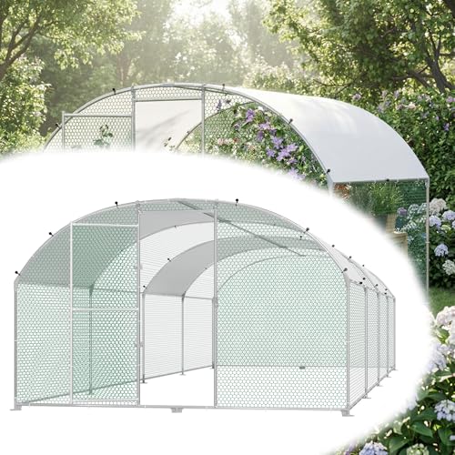 Suusolny Freilaufgehege Bogen Dach 3x8x2m,Hühnerstall aus Verzinkter Stahl Mit PE Dachabdeckung,Verdickte PVC Verbinder &Riegel für Haustierkäfig Hühnerkäfig Kleintiere Pflanzen
