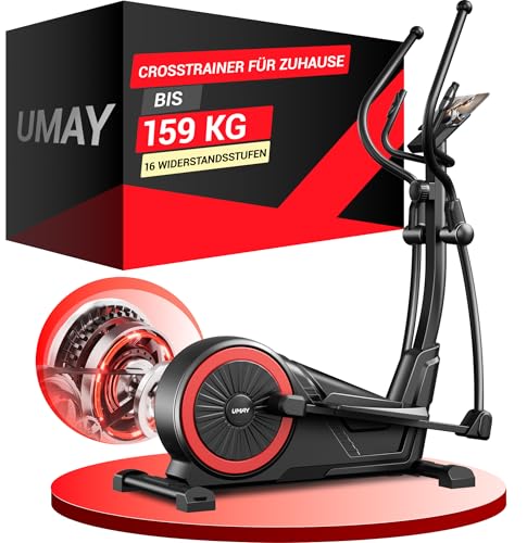 UMAY Crosstrainer für Zuhause, 16 Widerstandsstufen, Leiser Magnetischer Ellipsentrainer, 40cm Schrittlänge, Herzfrequenzgriffe,LCD-Display Cross Trainer, Tragfähigkeit 159kg