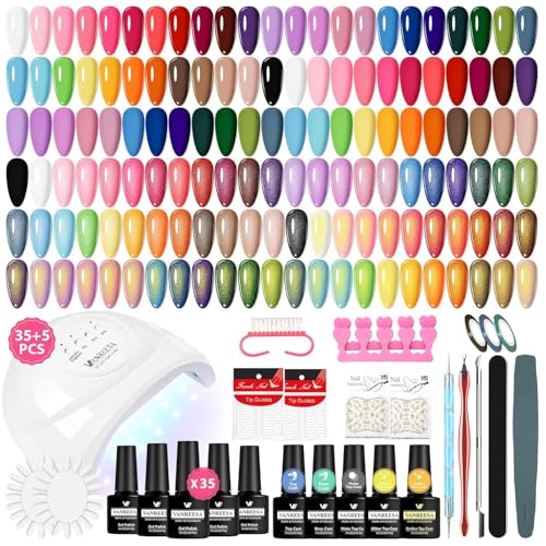 VANREESA Gel Nägel Set, 35 Farben U V Nagellack Set mit 48W U V Lampe für Gelnägel, Nägel Selber Machen Set mit Professionelle Nagelwerkzeuge, Geschenk für Frauen