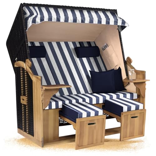 Strandkorb Hanse Ostsee XXL 2,5 Sitzer Volllieger schwarz 150cm breit, ideal für Garten, Terrasse und Balkon