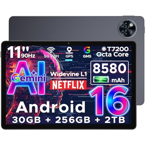 DOOGEE U11 Pro Android 16 Tablet 11 Zoll Gemini AI,30GB RAM+256GB ROM (2TB TF) 8580mAh, 90 Hz Display, Unisoc T7200 Octa Core Tablet PC, 13MP+5MP, WiFi 5/Widevine L1/ GPS/Face ID/OTG [Grau]