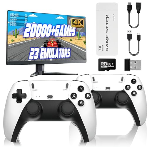 Mldnld Retro Konsole mit über 20.000 integrierten Klassikern, 23 Emulatoren, 4K HDMI spielekonsole mit 2 kabellosen Controllern, Plug-and-Play-TV