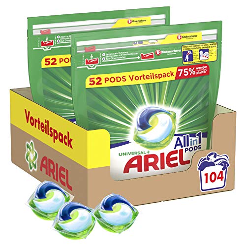 Ariel Waschmittel Pods All-in-1, 104 Waschladungen, Strahlend Rein, Umweltschonendes Waschen, 104 Stück