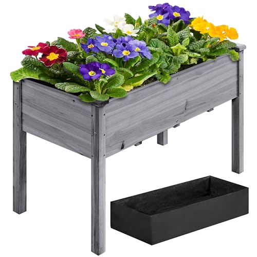 Yaheetech Hochbeet Pflanzkasten Blumenbett aus Holz, Kräuterbeet Frühbeet mit Abflusslöchern für Garten Balkon, Grau 120,5 × 59 × 76 cm (LxBxH)