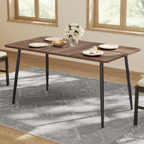 VASAGLE Esstisch für 4-6 Personen, Esszimmertisch, Küchentisch im Landhausstil, hitzebeständige Tischplatte, schneller Aufbau, 75 x 140 x 75 cm, naturwalnussfarben-tintenschwarz KDT100KE02