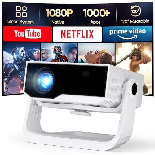 2025 Neuer Smart Beamer 4K Unterstützung, Android 11, Full HD 1080P, 25000 Lumens, WiFi 6 & BT 5.2, 120° Verstellbarer Ständer, Elektrischer Fokus, Trapezkorrektur, Heimkino Beamer für Switch/PS5