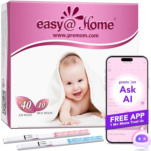 Easy@Home 40 Ovulationsteststreifen und 10 Schwangerschaftsteststreifen, Breite von 5 mm, angetrieben durch Premom Ovulationsprädiktor iOS und Android App