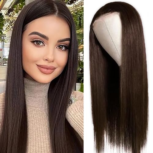 Weeybay Echthaar Perücke für Damen Perücken Straight Human Hair Wig 4X4 Lace Closure Chocalate Brown 150% Density Unprocessed Remy Hair Glueless Perücke Braun 30 Zoll