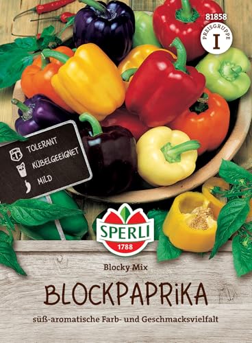 Sperli Blockpaprikasamen Blocky Mix, F1 81858 – süß-aromatische Farb- und Geschmacksvielfalt - Inhalt für 7 Pflanzen - Gemüsesamen, Samen Gemüse, Saatgut