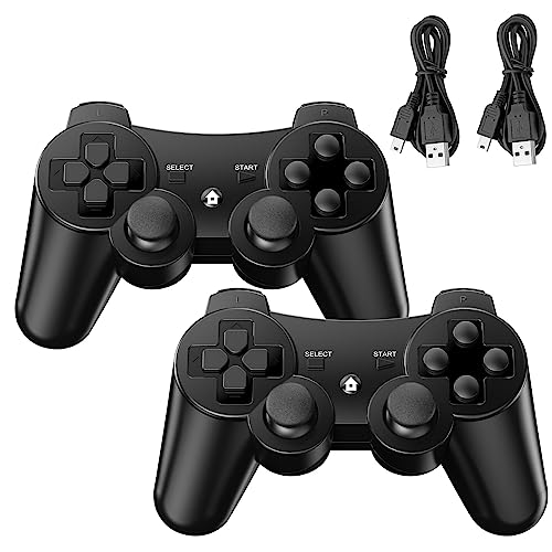 Diswoe Controller für PS3, 2er Pack Wireless Controller für PS3 mit Dual Shock, Gyro Axis, Bluetooth Controller, Rechargable Remote PS3 Gamepad Joystick mit 2 Ladekabel
