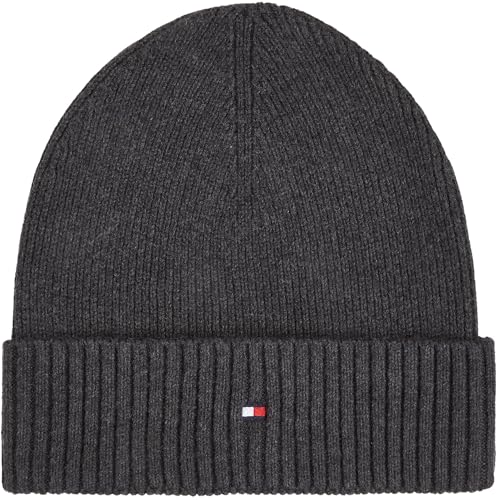 Tommy Hilfiger Herren Strickmütze Flag Cotton Beanie mit Kaschmir, Mehrfarbig (Charcoal Gray), Einheitsgröße