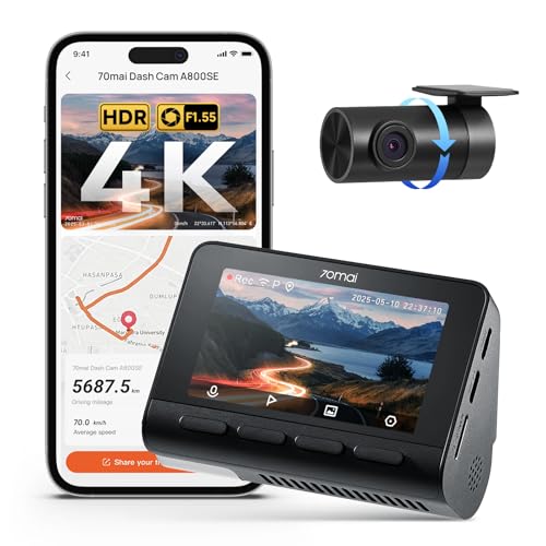 70mai A800SE Dashcam Auto Vorne Hinten 4K HDR 2160P+1080P, Dual Autokamera 3