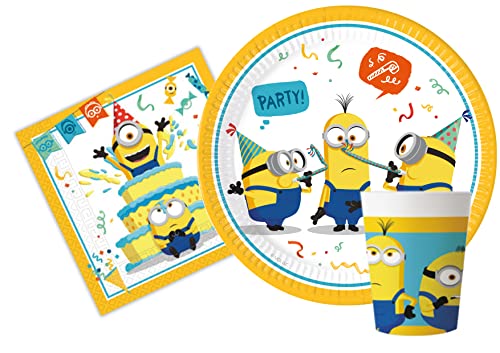 Partygeschirr Party-Set Minions The Rise of Gru für 8 Personen (36 pcs: 8 Pappteller Ø23cm, 8 Becher 200ml, 20 Servietten 33x33cm), Gelb, Weiß