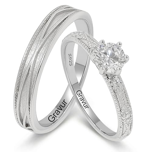Meissa Paar-Ringe Eheringe Silber 925 Funkelndes Diamantdesign Perfekt für Verlobung und Hochzeit Geschenk zum Jahrestag Valentinstag mit Gravur