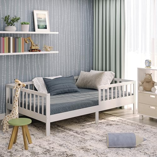 CADANI Nik Kinderbett 120x200 cm – Juniorbett & Jugendbett mit abnehmbarem Rausfallschutz, bis 200 kg belastbar, extra stabiles Einzelbett inkl. Roll-Lattenrost