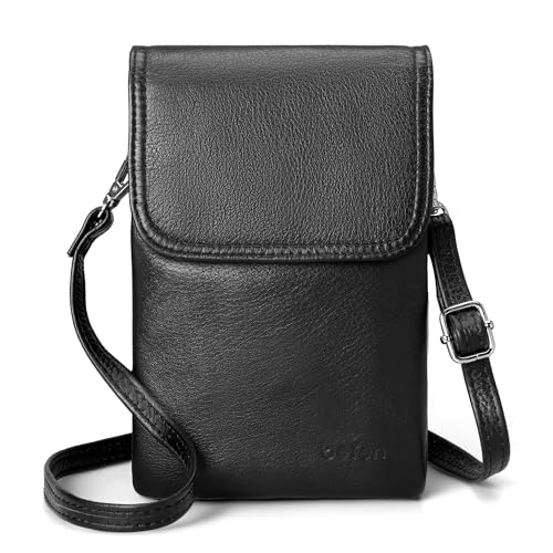 befen Echtleder Handytasche zum Unhängen Damen, Moderne Handytasche Kleine Umhängetasche Damen Genuine Leather Crossbody Bag, Handytasche zum Umhängen Schwarz Leder für Mädchen Frauen