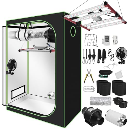 Ollewiellan Growzelt Komplettset 120x60x180cm, 240W Faltbar LED Grow Lampe, Belüftungssystem mit Aktivkohlefilter, Indoor Pflanzenzelt