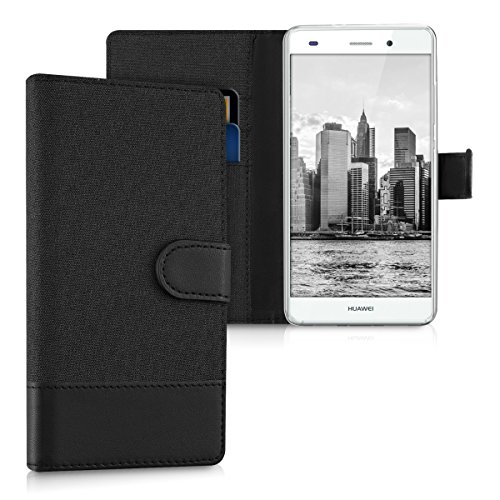 kwmobile Wallet Case kompatibel mit Huawei P8 Lite (2015) - Hülle mit Ständer - Handyhülle Kartenfächer Anthrazit Schwarz