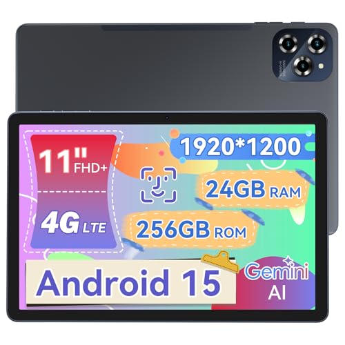 KINGRID W90 Android 15 Tablet - 24 GB+256 GB(4 TB TF), Unisoc T615, 11 Zoll FHD+ Großes Display, 8000 mAh/18 W, 16 MP+8 MP, 4G LTE+5G WiFi, Gemini AI, Widevine L1, TÜV Rheinland, Tablet mit SIM-Karte