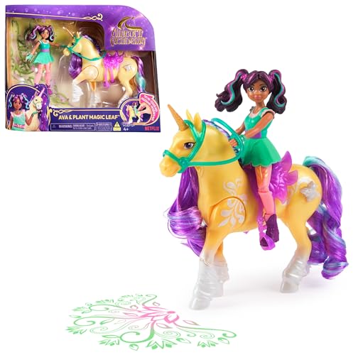Unicorn Academy Set - Ava und Pflanzen-Magie Leaf mit echter Mähne und Schweif sowie magischer Leuchtfunktion, ca. 12 cm große Originalfiguren zur beliebten Netflix Serie, für Kinder ab 4 Jahren