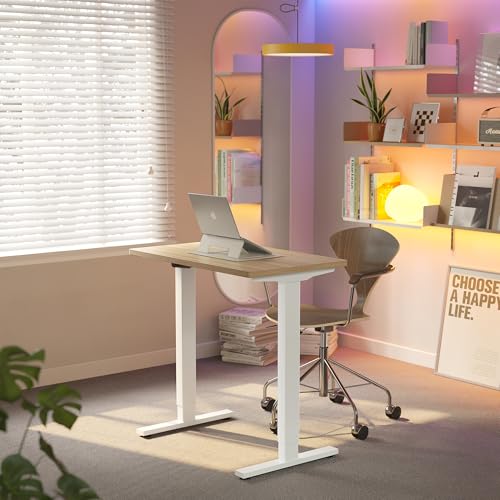 HUANUO Höhenverstellbarer Schreibtisch 80 x 48 cm, 4 Speicherhöheneinstellungen, Elektrischer Schreibtisch für Home Office & Computer-Arbeitsplatz, Standing Desk, Licht Wulnut