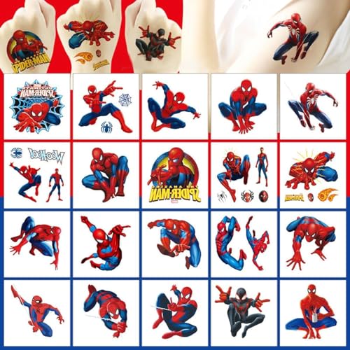 Temporäre Tattoo Set Kinder Tattoos für Spider Man,20 Blätter Kindertattoos Aufkleber Stickers für Geschenktüten Kindergeburtstag Mitgebsel Mädchen Jungen