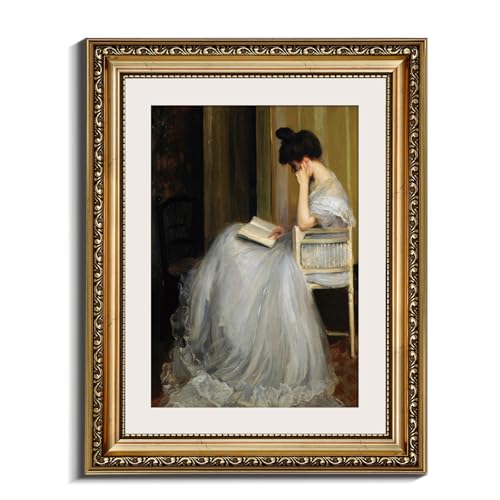 HUARCEY Vintage Wandbilder Wohnzimmer, Wanddeko mit Figurenmotiven Leinwand Bilder Wandbilder für Wohnzimmer & Schlafzimmer, Woman Reading 35L x 28W cm