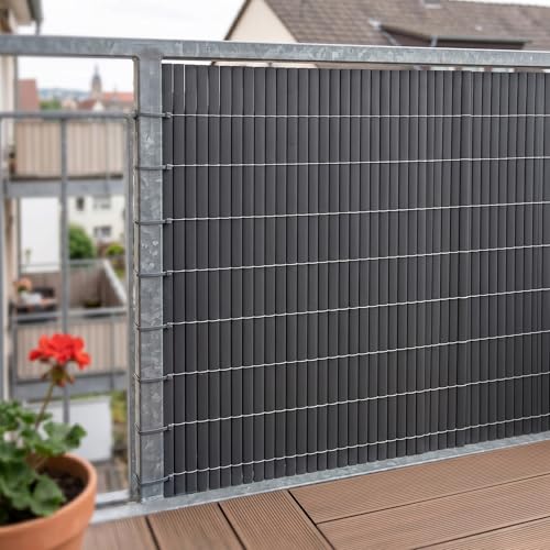 casa.pro PVC Sichtschutzmatte 100 cm hoch Cefalu Balkon Sichtschutz Zaun 400 cm lang für Terrasse Gartenzaun mit Kabelbinder outdoor Sichtschutzzaun Lamellen 19mm Balkongeländer Windschutz Anthrazit