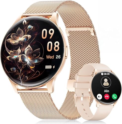 BENYAR SMART Smartwatch für Damen, 1,43 Zoll (3,6 cm) AMOLED Display/Anruf Bluetooth/100+ Sportmodi, Smartwatch, Schlaf/SpO2/Kalorien/Herzfrequenz, Monitor für Android iOS, Roségold