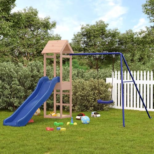 Emmtore Spielturm, Klettergerüst mit Rutsche Schaukel, Kinder Kletterturm mit Holzdach, Spiel-Zubehör für Garten, Holz Spielplatz Douglasie Massivholz,Modell 3