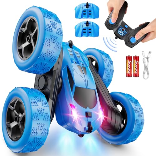 QUNREDA Ferngesteuertes Auto, RC Cars Spielzeug für Kinder im Alter von 6-12 Jahren, 4WD Stunt-Auto mit LED-Lichtern & 360°-Flips, 2,4 GHz, verbesserte USB-C-Modular-Batterien, 8-10 Jahre alte Jungen