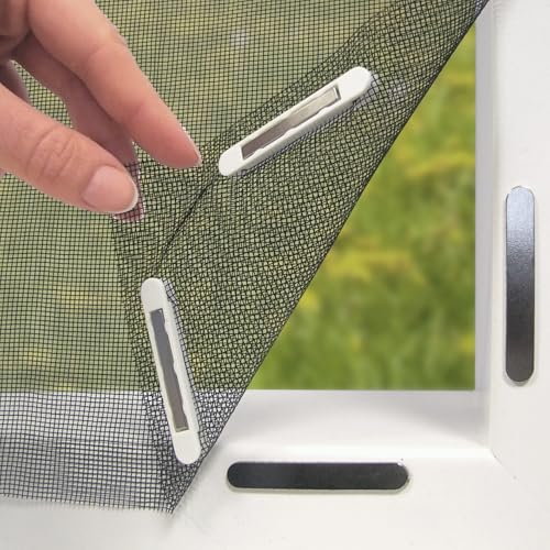 EASYmaxx Insect Protect Fliegengitter Fenster mit Magnetbefestigung | zuschneidbares Moskitonetz | Insektenschutz Fenster bis 110 x 130 cm | Mückenschutz Magnet - leichte Montage [Schwarz]