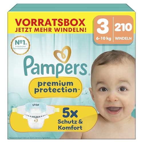 Pampers Premium Protection Größe 3, 210 Windeln, 6kg-10kg, unser Nr. 1 Haut- und Auslaufschutz