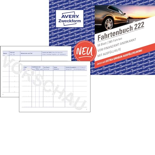 AVERY Zweckform 222 Fahrtenbuch (für PKW, vom Finanzamt anerkannt, A6 quer, für Deutschland & Österreich zur Abgrenzung privater/geschäftlicher Fahrten)