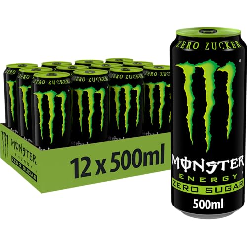 Monster Energy® Green Zero Sugar - koffeinhaltiger Energy-Drink mit klassischem Energy-Geschmack - zero Zucker und zero Kalorien - in praktischen Einweg Dosen (12 x 500 ml)