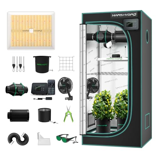 MARS HYDRO Smart Growzelt Komplettset mit WiFi-Integrierte Controller43,Programmierbar&Dimmbar TS1000 Grow Lampe,80X80X160cm 1680D Hohe Reflektivität Grow Box Komplettset,4