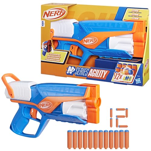 Nerf N Series Agility Blaster, leichte Bauweise mit rotierender Trommel und Spannschlitten für extra Lange Reichweite, 12 Nerf Darts, für Jungen und Mädchen