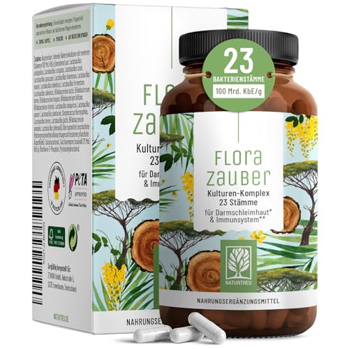 NATURTREU® Kulturen Komplex magensaftresistent & vegan - 23 Bakterienstämme ohne Inulin - Komplex u.a. mit Lactobacillus & Bifidobakterien, 60 Kapseln