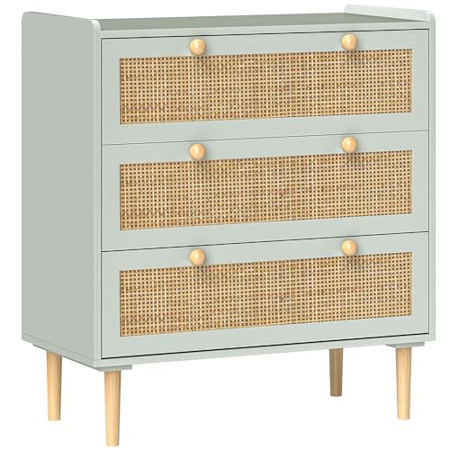 HOMCOM Kommode Sideboard mit 3 Schubladen Arbeitsplatte Ablage Schrankf Aufbewahrungsschrank im Boho-Stil Schubladenschrank für Wohnzimmer Schlafzimmer Flur 80 x 40 x 87,5 cm Grün