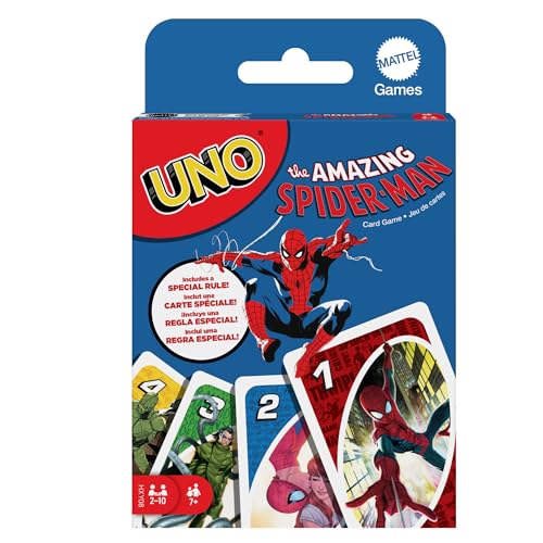 Mattel Games UNO The Amazing Spider-Man, Kartenspiel für Kinder, Erwachsene und Familien mit Karten und Sonderregel, inspiriert von der Marvel Comicreihe, HXY08, HXY08
