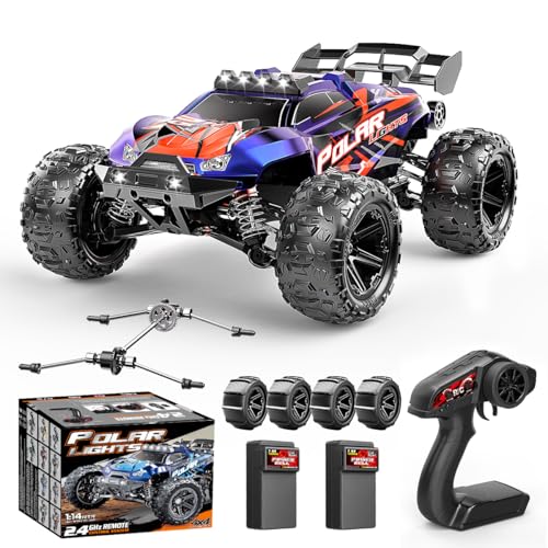 Cirmine 1:14 Ferngesteuertes Auto Offroad RC Truck, 4WD RC Auto 40 KM/H, 4X4 Wasserdichtes Hochgeschwindigkeits-Fahrzeug mit 2 Wiederaufladbaren 1300mAh Akkus & 2 Reifensätzen