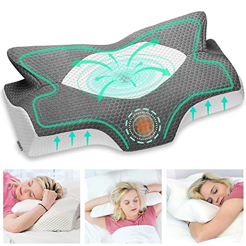 Elviros Kissen aus Memory Foam, Seitenschläferkissen Nackenstützkissen, Kopfkissen Nackenschmerzen, Ergonomisches Schlafkissen für Nacken-und Schulterschmerzen, 64 x 12,5/10,5 x 38cm