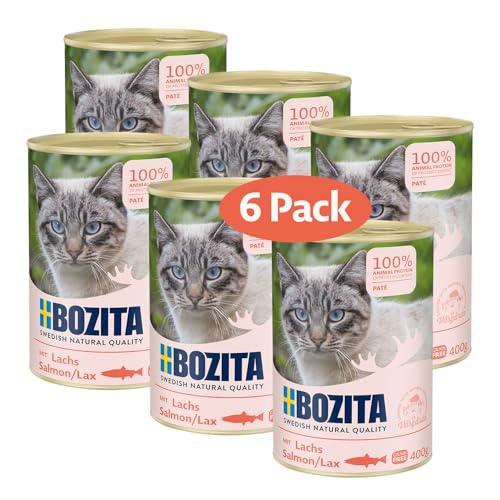 Bozita Paté Lachs Getreidefrei – 6x400g Nassfutter für Katzen & Kitten. Alleinfutter mit 9,5 % Protein & 5 % Fett aus hochwertigen, natürlichen Zutaten ohne Getreide - aus Schweden