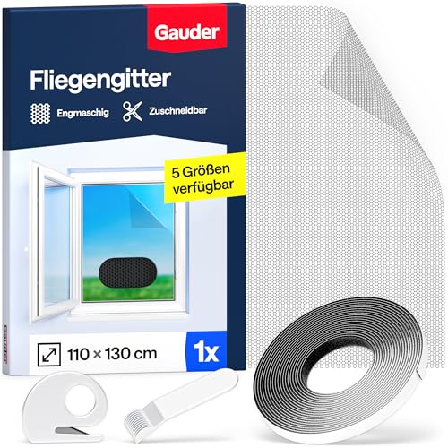 GAUDER Fliegengitter für Fenster - Insektenschutz ohne Bohren - Fliegengitter mit Klettband - Fliegennetz aus Polyester - Mückennetz & Moskitonetz für Fenster (110 x 130 cm - schwarz)