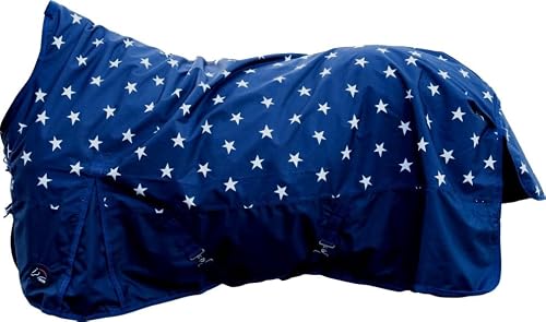 HKM Highneck Weidedecke Norwich 600D Regendecke mit Fleece (blau mit Sternen, 135)