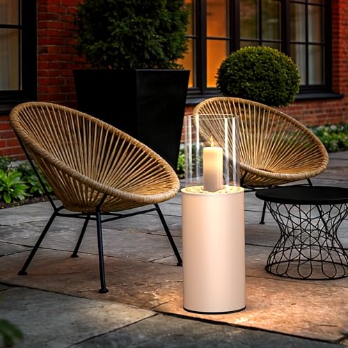 2 IN 1 Standkamin 81CM Tischfeuer Indoor Windlicht säule Großer Kerzenständer Rund Windlichter Glas Feuersäule Outdoor mit Dekosteinen und Regenschutz für Garten, Balkon, Wohnzimmer